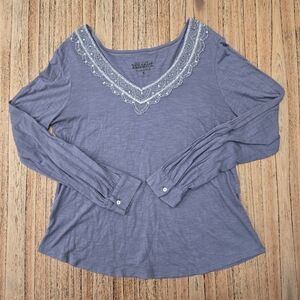 Nine West Vintage America Collection Womens Long Sleeve‎ Large Top. Beaded Neck